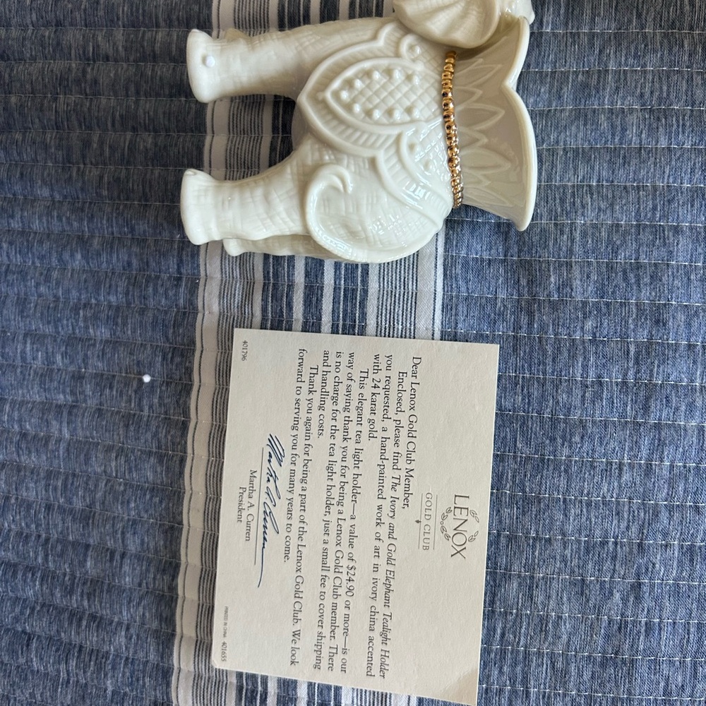 Lenox White Elephant Figurine with Gold Accents